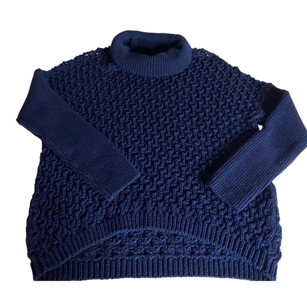 Massimo Dutti Womens Navy Blue Cowl Neck Sweater 100% Cotton Made in Italy XL